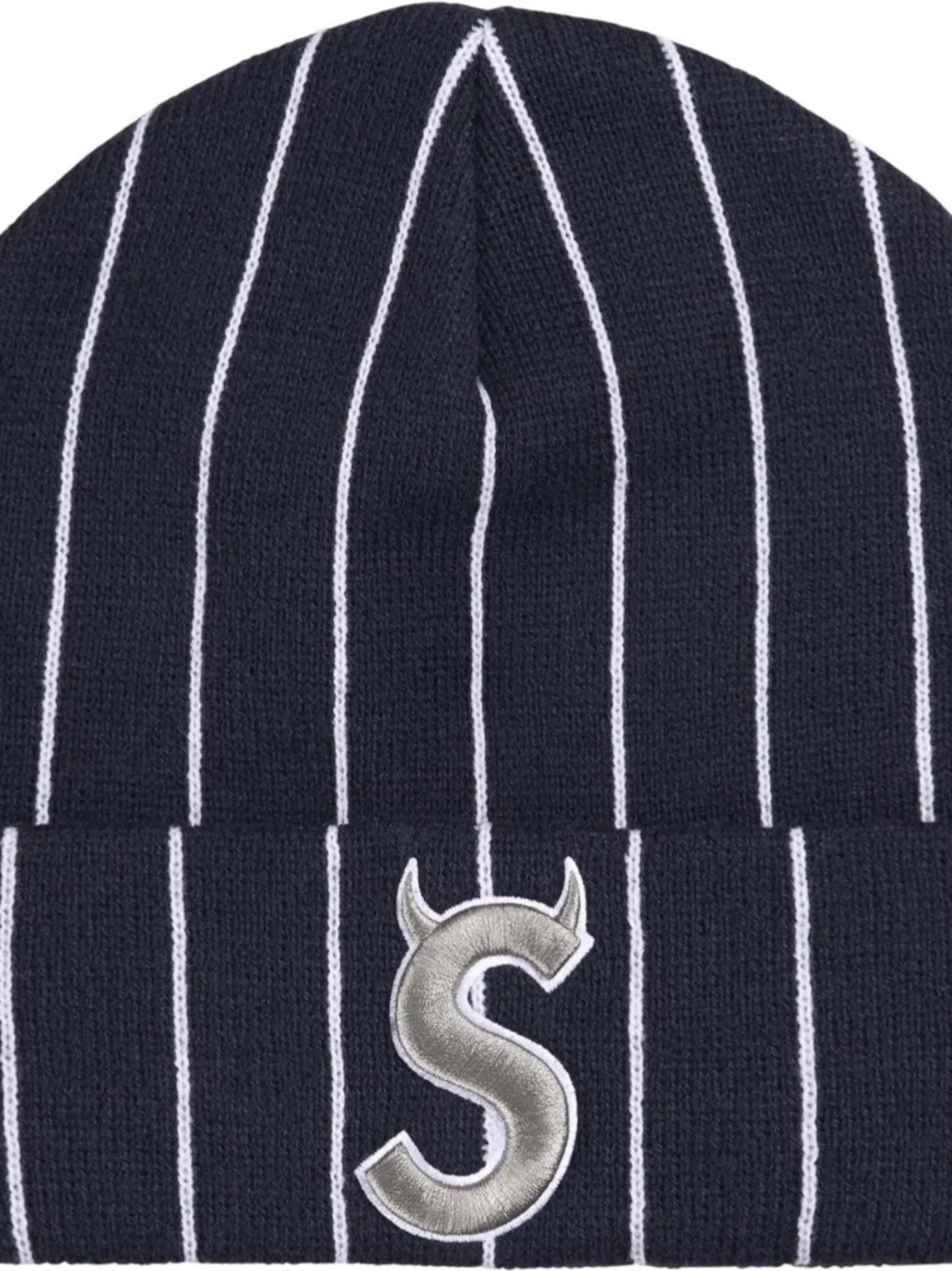 Supreme Black Pinstripe Beanie with Silver 'S' Patch